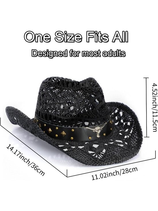 Women\'s Black Cowgirl Comfortable Classical Hat Design Wide with Shapeable Brim main image 4